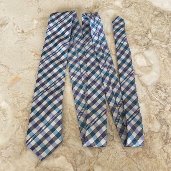 Original Penguin 100% Skinny Tie Blue Plaid - Unisex - Picture 2 of 8